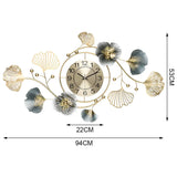 Large Wall Clock 22cm Metal Silent Non Ticking Decoration Hanging Clock Battery Operated with 3D Ginkgo Leaf Design for Living Room Bedroom Home Office - Close-Up Angle
