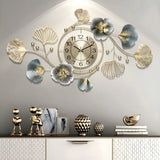 Large Wall Clock 22cm Metal Silent Non Ticking Decoration Hanging Clock Battery Operated with 3D Ginkgo Leaf Design for Living Room Bedroom Home Office - Low Angle