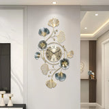 Large Wall Clock 22cm Metal Silent Non Ticking Decoration Hanging Clock Battery Operated with 3D Ginkgo Leaf Design for Living Room Bedroom Home Office - Extra Image