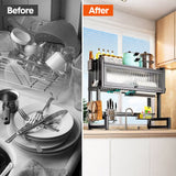 Over The Sink Dish Drying Rack Carbon Steel Dish Drainer Drying Rack 85cm Long Sink Caddy with Door and Multiple Utensils Holders Large Capacity