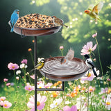 Bird Bath and Feeder Double 12Inch Bowls Metal Bird Feeder Birdbaths Freestanding Bird Bath Stand with Stakes for Garden Outdoors Decor Large Capacity - Low Angle