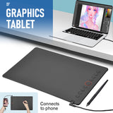 Digital Graphics Tablet Drawing Pad 8192 Levels Large Working Area 285x180mm Compatible with Win/MacOS Support PC/Mobile for Drawing Designing Teaching - Side View