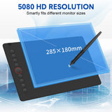 Digital Graphics Tablet Drawing Pad 8192 Levels Large Working Area 285x180mm Compatible with Win/MacOS Support PC/Mobile for Drawing Designing Teaching - Top-Down View
