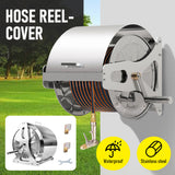 Large Stainless Steel Garden Hose Reel Cart Portable Pipe Holder With Rainproof Sunscreen Protection Lid and Crank Handle - Front View
