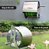 Large Stainless Steel Garden Hose Reel Cart Portable Pipe Holder With Rainproof Sunscreen Protection Lid and Crank Handle - Side View