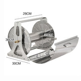 Large Stainless Steel Garden Hose Reel Cart Portable Pipe Holder With Rainproof Sunscreen Protection Lid and Crank Handle - Low Angle