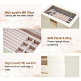 4 Layer Jewelry Box PU Leather Jewellery Organizer Multi-functional Storage Case with Clear Glass Lid and 3 Drawers for Necklaces Rings Earrings Watches - Rear View
