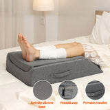 Leg Wedge Ergonomic Booster 3-Height Adjustable Memory Foam Leg Support Pillow with Washable Cover for Ankle Foot Rest Surgery Recovery and Pain Relief - Low Angle