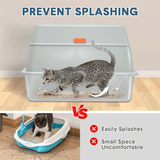 20L Large Anti-Leak Enclosed Cat Litter Box Stainless Steel Detachable Kitty Litter Tray with ABS Lid High Sides Scoop and Ramp Easy Cleaning Light Grey - 45-Degree Angle