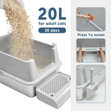 20L Large Anti-Leak Enclosed Cat Litter Box Stainless Steel Detachable Kitty Litter Tray with ABS Lid High Sides Scoop and Ramp Easy Cleaning Light Grey - Extra Image