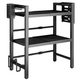 3-Tier Microwave Stand Oven Rack Height Adjustable and Extendable Stainless Steel Kitchen Storage Shelf With 6 Hook Over the Kitchen Counter Max Load 75Kgs