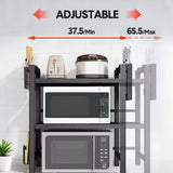 3-Tier Microwave Stand Oven Rack Height Adjustable and Extendable Stainless Steel Kitchen Storage Shelf With 6 Hook Over the Kitchen Counter Max Load 75Kgs - Rear View