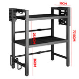 3-Tier Microwave Stand Oven Rack Height Adjustable and Extendable Stainless Steel Kitchen Storage Shelf With 6 Hook Over the Kitchen Counter Max Load 75Kgs - Close-Up Angle