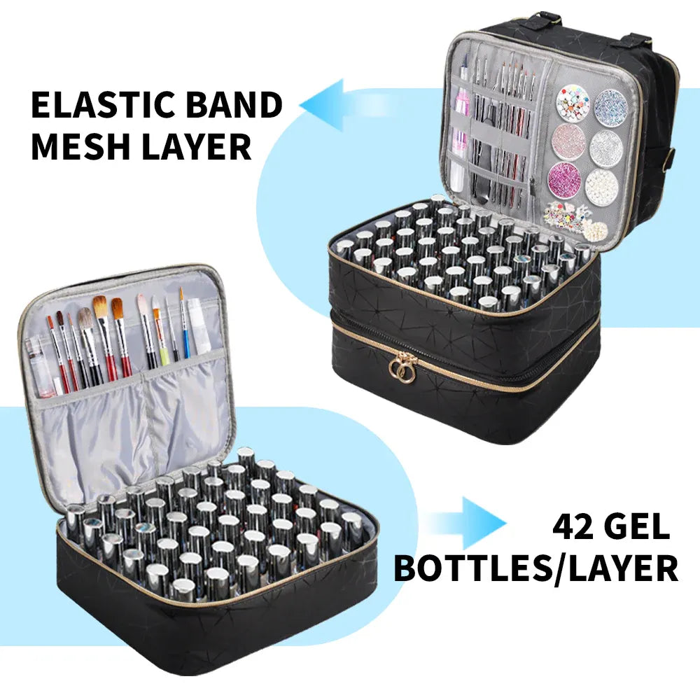 3 Layer Nail Polish Organizer Holds 84 Bottles Detachable and Waterproof Nail Care Storage Box for Lamp and Nail Art Manicure Tools Travel Carrying Case