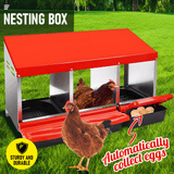 Chicken Hen Coop Hutch Nesting Box 3-Hole Roll Away Metal Design 52x47.5x81cm Durable Indoor Outdoor Laying Box with Easy Access Ventilation - Front View