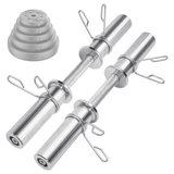 Olympic Barbell Bar 50cm Heavy Duty Dumbbell Handles Pair of Steel 100kg Weight Capacity with Spring Collars for 2