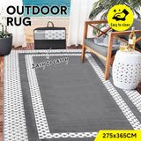 Large Outdoor Rug 275x365cm Weatherproof Plastic Weave Mat Washable Outside Solid Carpet Easy Care for Patio Deck Backyard Garden RV Camping Silver Grey - Front View