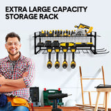 Power Tool Organizer Wall Mount 7 Drill Holder 3 Layer Heavy Duty Metal for Drill Plier Hammer Rack Suitable for Workshop Garage - Side View
