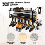 Power Tool Organizer Wall Mount 7 Drill Holder 3 Layer Heavy Duty Metal for Drill Plier Hammer Rack Suitable for Workshop Garage - Rear View