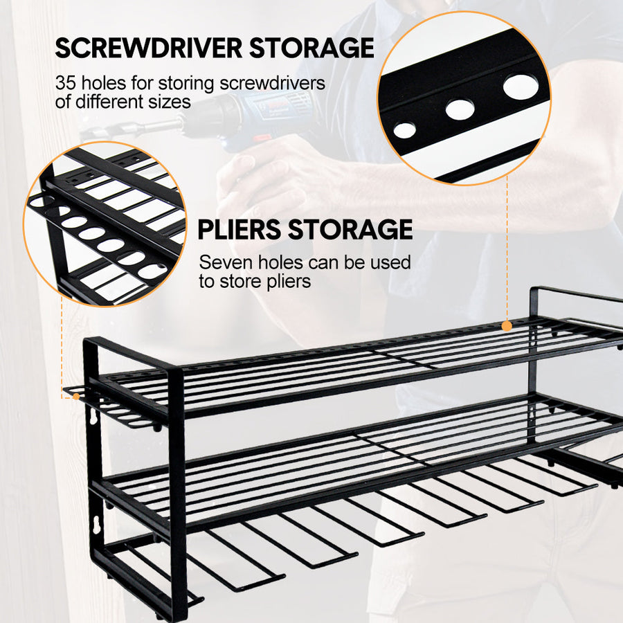 Power Tool Organizer Wall Mount 7 Drill Holder 3 Layer Heavy Duty Metal for Drill Plier Hammer Rack Suitable for Workshop Garage