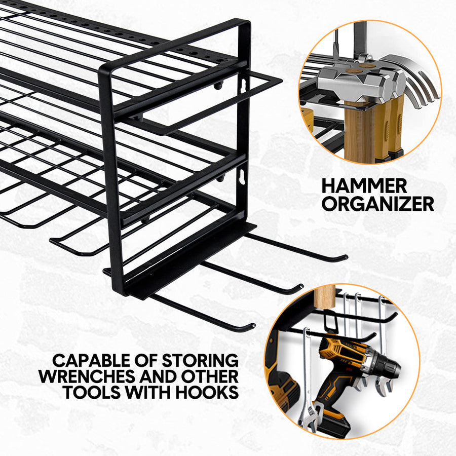 Power Tool Organizer Wall Mount 7 Drill Holder 3 Layer Heavy Duty Metal for Drill Plier Hammer Rack Suitable for Workshop Garage