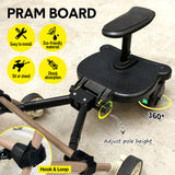 Universal Pram Board Seat and Stand Up Adjustable Buggy Board Pushchair with Bear Pattern Removable Seat Fits Most Strollers Holds Children Up to 25kg - Front View