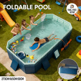 2.6m Foldable Pool PVC Non Inflatable Large Rectangle Pool Holding up to 6 People Hard Thickened Paddling Pool Easy Collapsible and Drainage 260×165×55cm - Front View