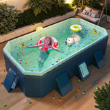2.6m Foldable Pool PVC Non Inflatable Large Rectangle Pool Holding up to 6 People Hard Thickened Paddling Pool Easy Collapsible and Drainage 260×165×55cm - Extra Image