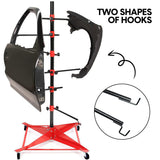 Universal Auto Paint Stand Panel Tree Paint Rotating Stand Center Post Hang Paint Spray with 4 Wheels and 6 Hooks for Automotive Doors Fenders Bumpers - Rear View