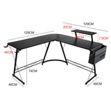 L Shaped Computer Desk Round Corner Gaming Desk PC Laptop Workstation Reversible Wood Table With Screen Stand and Foot Fest Bar Home Office Black - Close-Up Angle