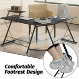 L Shaped Computer Desk Round Corner Gaming Desk PC Laptop Workstation Reversible Wood Table With Screen Stand and Foot Fest Bar Home Office Black - Extra Image