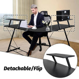 L Shaped Computer Desk Round Corner Gaming Desk PC Laptop Workstation Reversible Wood Table With Screen Stand and Foot Fest Bar Home Office Black - Extra Image
