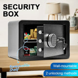All Steel Safety Box Wall Mountable Fireproof Mini Safe Box Keypad and Key Dual Unlock Methods with Removable Shelf for Home Office Hotel Money Safe - Side View