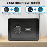 All Steel Safety Box Wall Mountable Fireproof Mini Safe Box Keypad and Key Dual Unlock Methods with Removable Shelf for Home Office Hotel Money Safe - Rear View