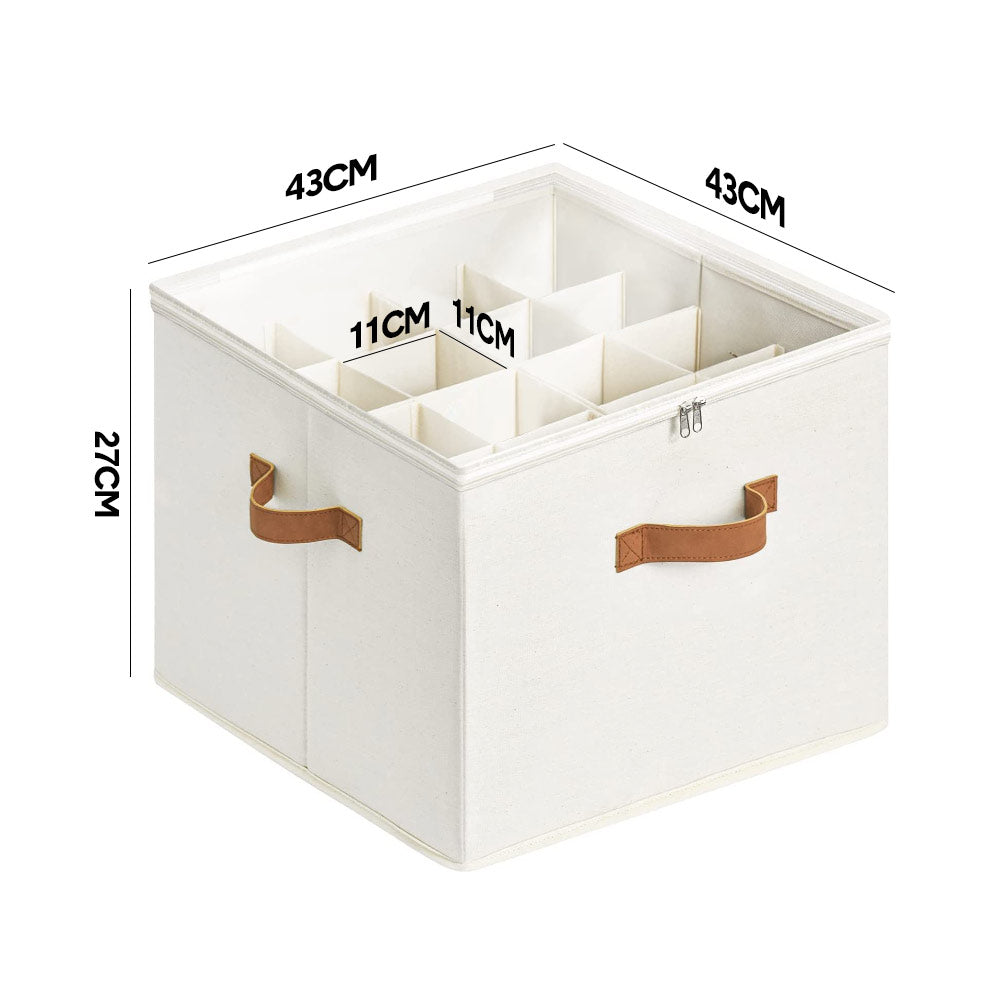2 Pack Shoe Organizer Zipper Clear Lid Fabric Shoe Storage Box Space Saving Beige Shoe Holder for Closet and Adjustable Dividers Fits up to 16 Pairs