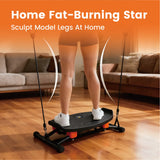 Simulate Ski Training Board Non-Slip Slide Stepper Training Machine with 2 Resistance Bands and Real-time Display Indoor Cardio Full Body Fitness Equipment - Low Angle