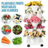 5 Tier Stackable Planter Pots Vertical Garden Stacking Space Saving High Yield Ideal for Herbs Flower Plants Veggies With Wheel White 37cm Width - Side View