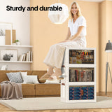 Foldable Storage Cabinet Stackable Bins Household Plastic Closet Multi-purpose Organizer Doors and Top Lid 2 Way Opening with 360 Degree Rotatable Wheels