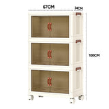 Foldable Storage Cabinet Stackable Bins Household Plastic Closet Multi-purpose Organizer Doors and Top Lid 2 Way Opening with 360 Degree Rotatable Wheels - Close-Up Angle