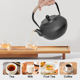 1.2L Cast Iron Teapot and Warmer Set Tea Kettle Iron Bottle With Stainless Steel Mesh Infuser and Anti-Scald Handle Compatible with Multi-Heat Source Black - Top-Down View