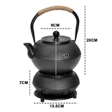 1.2L Cast Iron Teapot and Warmer Set Tea Kettle Iron Bottle With Stainless Steel Mesh Infuser and Anti-Scald Handle Compatible with Multi-Heat Source Black - Close-Up Angle