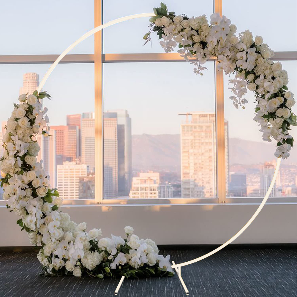 2M White Wedding Hoop Arch Metal Flower Ring Display Frame Balloon Circle Rack Backdrop for Wedding Birthday Party Garden Ceremony Decoration