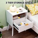 White Nightstand Modern Solid Wooden Open Shelf Bedside Table with One Storage Drawer and Solid Legs for Living Room Bedroom Apartment Easy Assembly - Side View