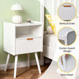 White Nightstand Modern Solid Wooden Open Shelf Bedside Table with One Storage Drawer and Solid Legs for Living Room Bedroom Apartment Easy Assembly - 45-Degree Angle