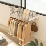 Alston Wall Mounted Drying Rack Clothes Airer Space Saver Folding Dryer Bearing Capacity 12KG Foldable Rail With Hooks Indoor Outdoor Balcony Laundry White - Top-Down View