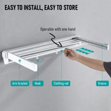 Alston Wall Mounted Drying Rack Clothes Airer Space Saver Folding Dryer Bearing Capacity 12KG Foldable Rail With Hooks Indoor Outdoor Balcony Laundry White - Extra Image