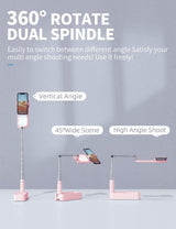 Selfie Stand with 360? Rotates Phone Holder, Foldable/Rechargeable/Wireless/Overhead Recording with 1000mah Battery for Live Stream/Make up/YouTube/