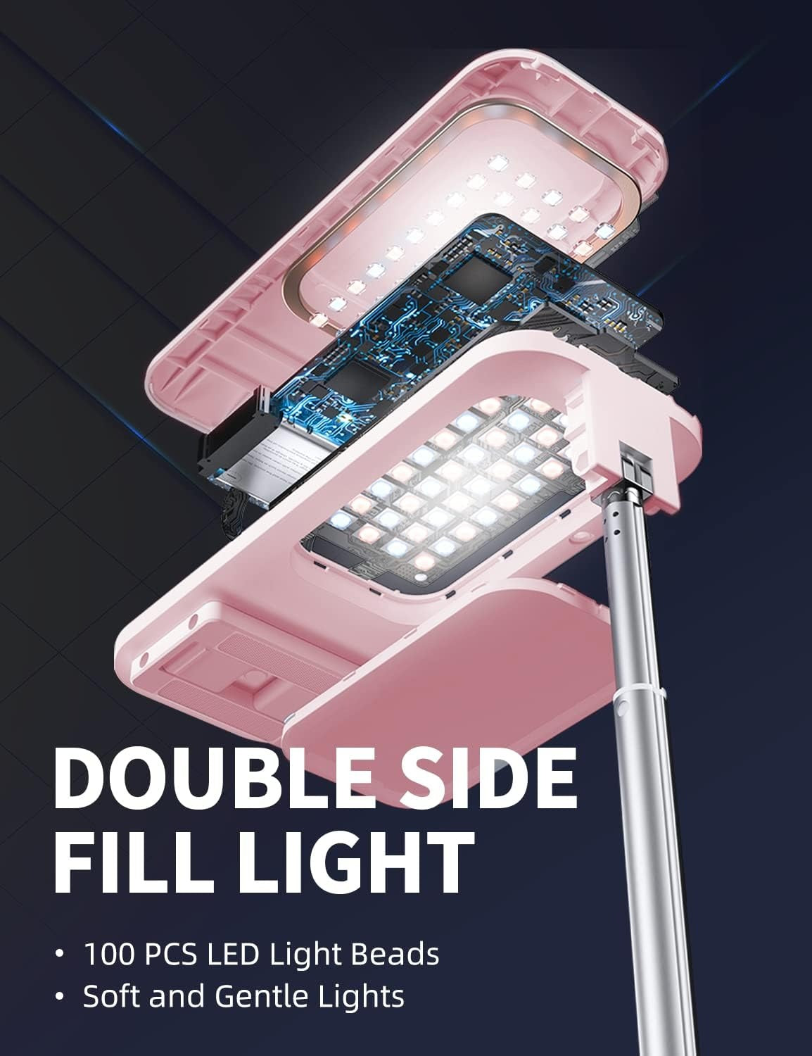 Selfie Stand with 360? Rotates Phone Holder, Foldable/Rechargeable/Wireless/Overhead Recording with 1000mah Battery for Live Stream/Make up/YouTube/