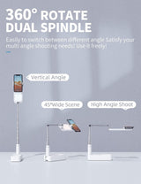 Selfie Stand with 360? Rotates Phone Holder, Foldable/Rechargeable/Wireless/Overhead Recording with 1000mah Battery for Live Stream/Make up/YouTube/