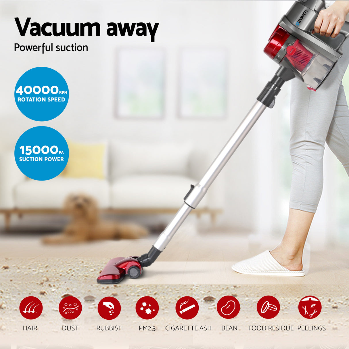 Devanti 450W Corded Handheld Stick Vacuum Cleaner in Red - Lightweight and Versatile